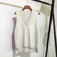 thumbnail image 2 of Wyongtao Womens V Neck Sweater Vest Ribbed Knit Solid Color Sleeveless Blouse Irregular Hem Casual Fall Tank Tops (Free Size, White), 2 of 5