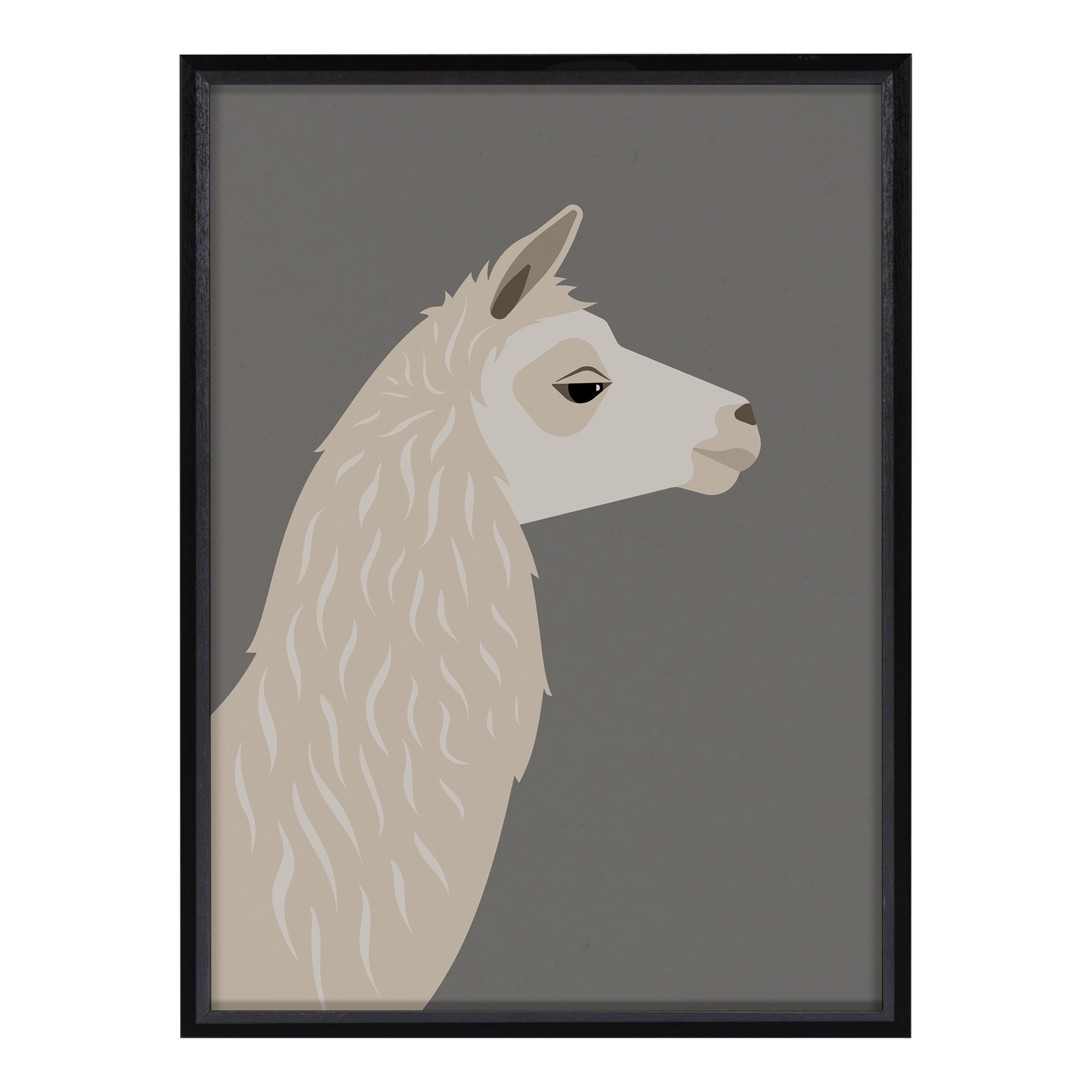 Kate and Laurel Blake Llama Larry Framed Printed Wood Wall Art by Rocket Jack, 18x24 Black, Whimsical Animal Art for Wall