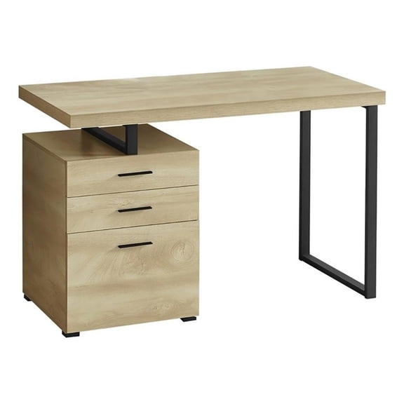Pemberly Row Contemporary Wood Reversible Pedestal Computer Desk in Natural