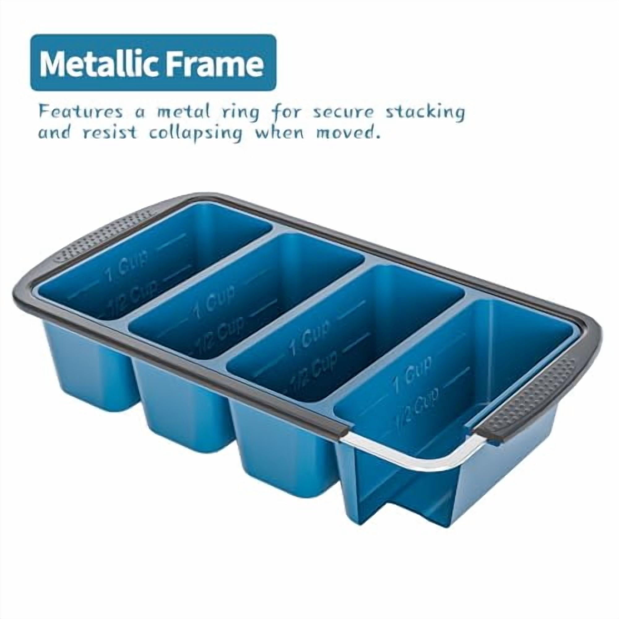 Jumbo Silicone Freezer Tray with Lid, 8 Large 1-Cup Soup Freezer Molds, Meal Prep Soup Containers, Ice Cube Tray for Storing Leftovers, Sauces, Lasagna, 2-Pack