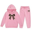 thumbnail image 2 of GBSYEWXS Toddler Children Girls Outfits Sets Size 2 Years-3 Years Long Sleeve Bow Print Hoodies Pants 2025 Comfortable Light Pink Outfit Set, 2 of 4