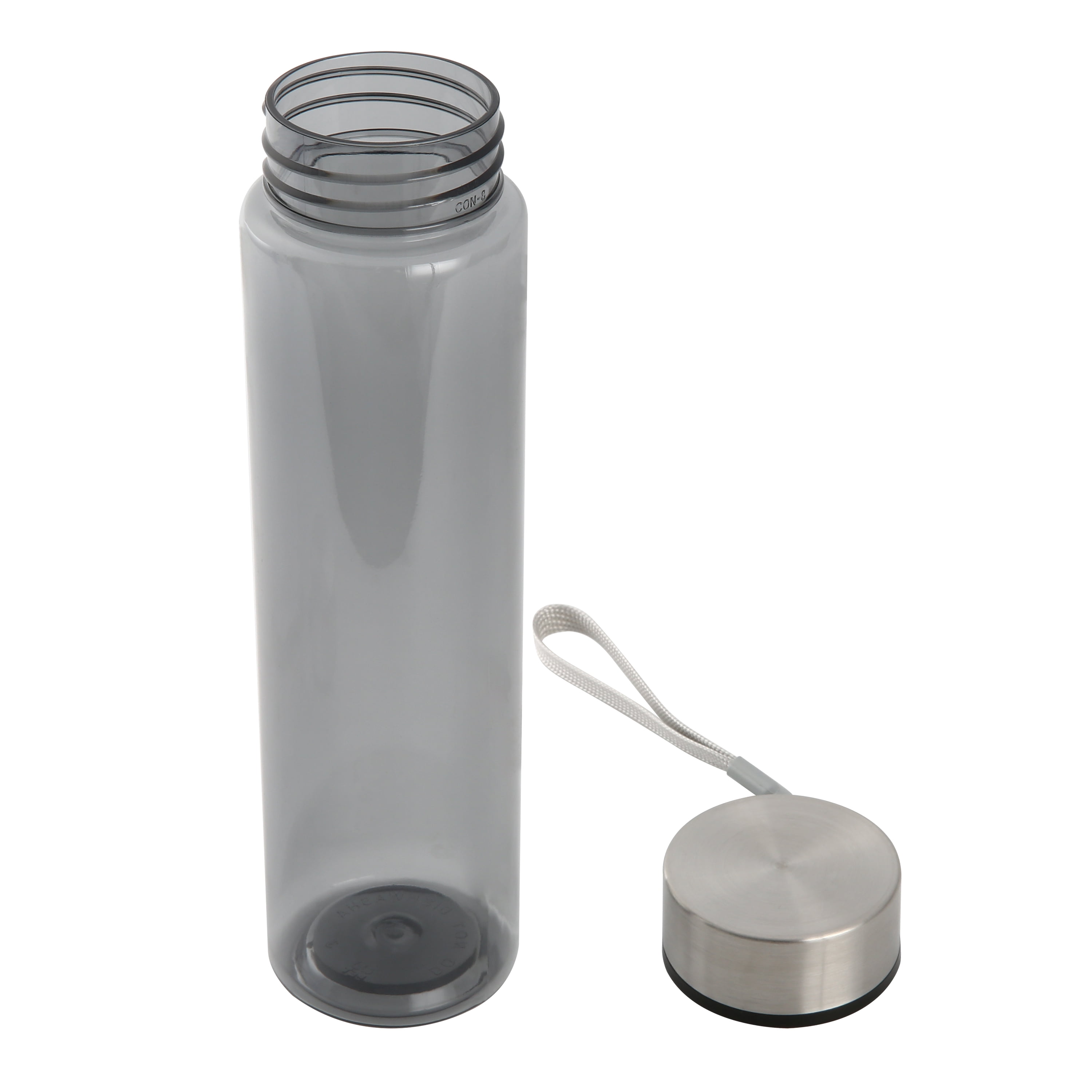 Mainstays 18oz Plastic Black Water Bottle Stainless Steel Screw Cap Lid with Strap, 1 Each Included