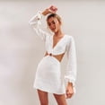thumbnail image 4 of Vestido mini de manga larga con escote en V profundo de TEELYNN para mujer, vestidos vintage de manga larga con cintura hueca, vestidos maxi de punto de verano 2022, 4 of 5