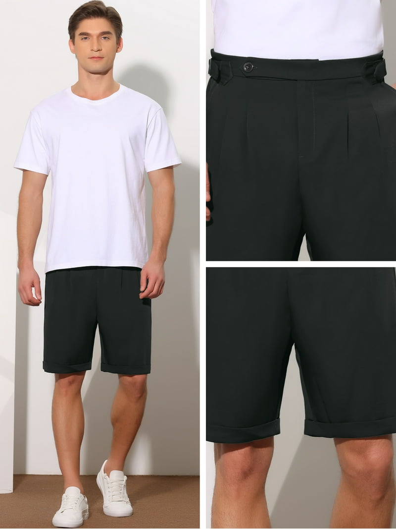 Unique Bargains Men's Pleated Front Chino Shorts Black 28