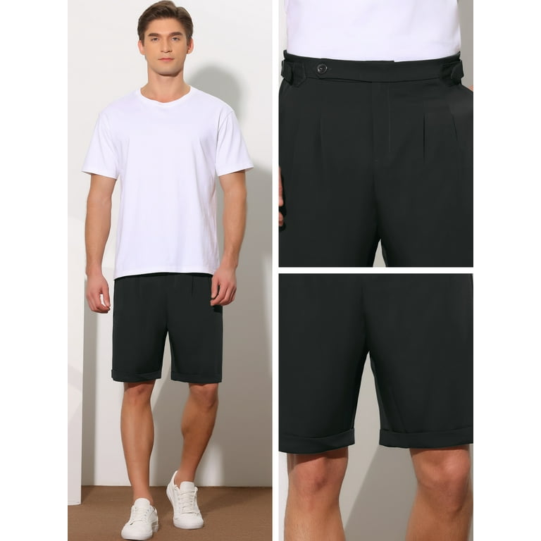 Unique Bargains Men's Pleated Front Chino Shorts Black 28