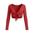 thumbnail image 3 of Admvng Tops for Women Scallop Trim Wrap Crop Long Sleeve V-Neck Yoga Fitness Casual Blouse, 3 of 4