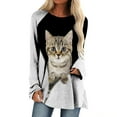 thumbnail image 1 of Pompotops Mode T-Shirts Décontractés à Col Rond pour Femmes, Imprimé Animal, Manches Longues, 1 of 5