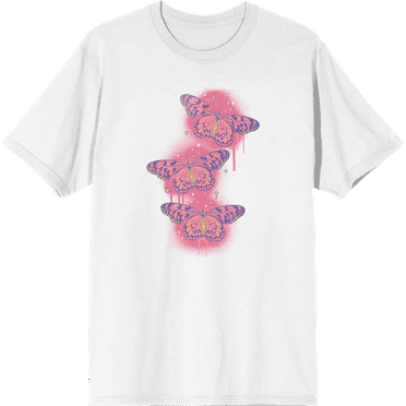 Spray Paint Butterfly Adult White Crew Neck Short Sleeve Tee-XS