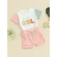 thumbnail image 2 of Bagilaanoe 2pcs Toddler Baby Girls Shorts Set Short Sleeve Letter Embroidery T Shirt Tops + Shorts 6M 12M 18M 24M 3T Kids Casual Summer Clothes, 2 of 8