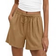 thumbnail image 1 of LVHAOGJOB Elastic Waist Shorts for Women Solid Color Cottton Linen Plus Size with Pockets Summer Coffee Ladies Shorts Pants Drawstring, 1 of 6