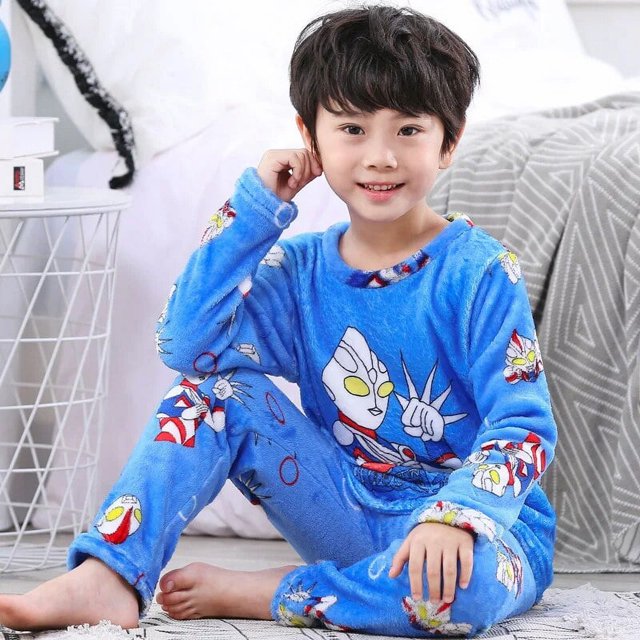 Conjuntos de pijamas cálidos para niños y niñas, ropa de dormir de franela gruesa de 3 a 14 años, conjunto de ropa interior térmica de lana para bebé, invierno, novedad