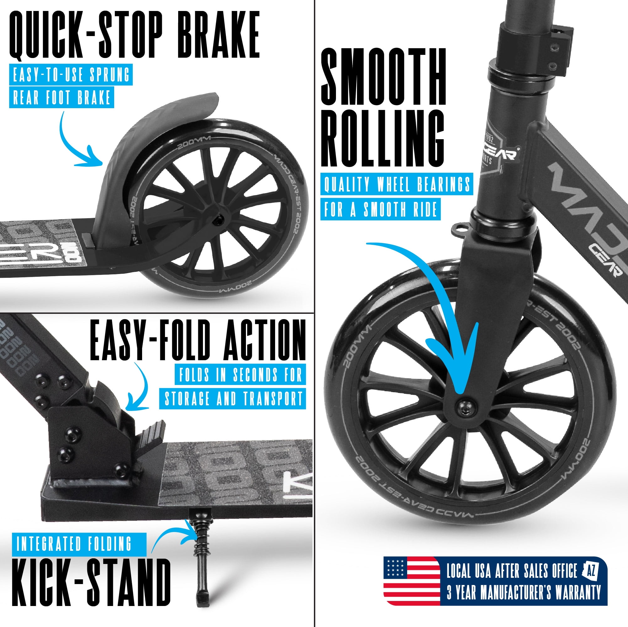 Madd Gear Carve Kruzer 200mm Commuter Scooter - Easy Folding - Height Adjustable for Teens & Adults