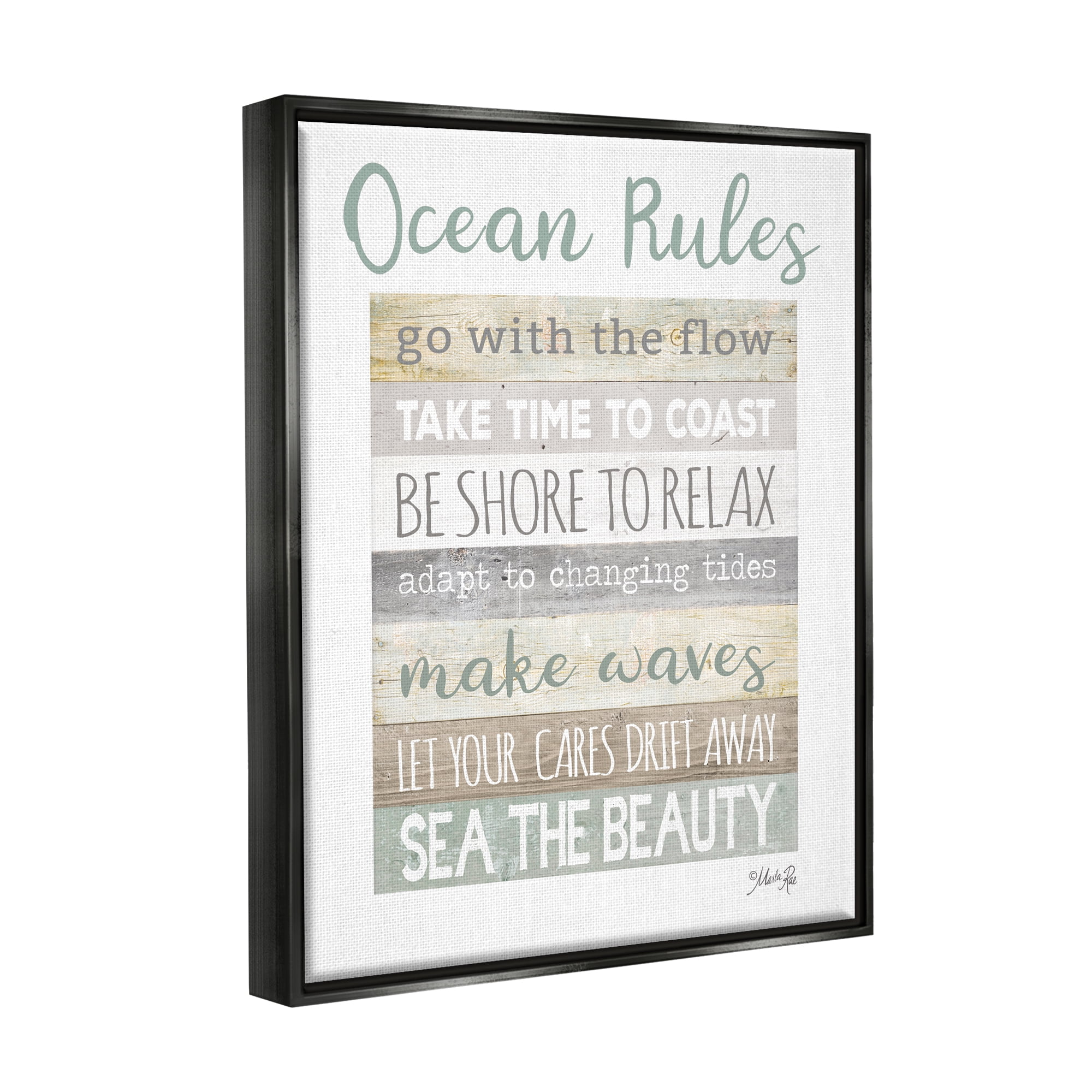 Stupell Industries Ocean Rules Rustic List Typography Painting Black Floater Framed Art Print Wall Art, 25 x 31