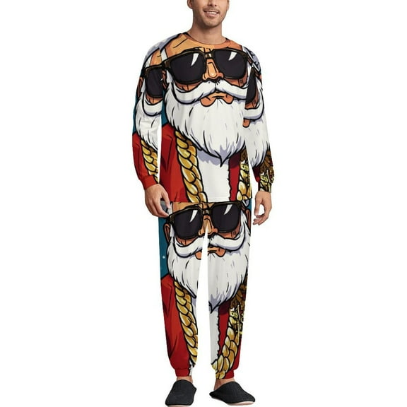 HOHOHO Santa Claus Men's Pajama Set Sleepwear Pjs Lightweight Long Sleeve Crewneck Shirts and Bottoms Soft Comfy Sleep Sets XS
