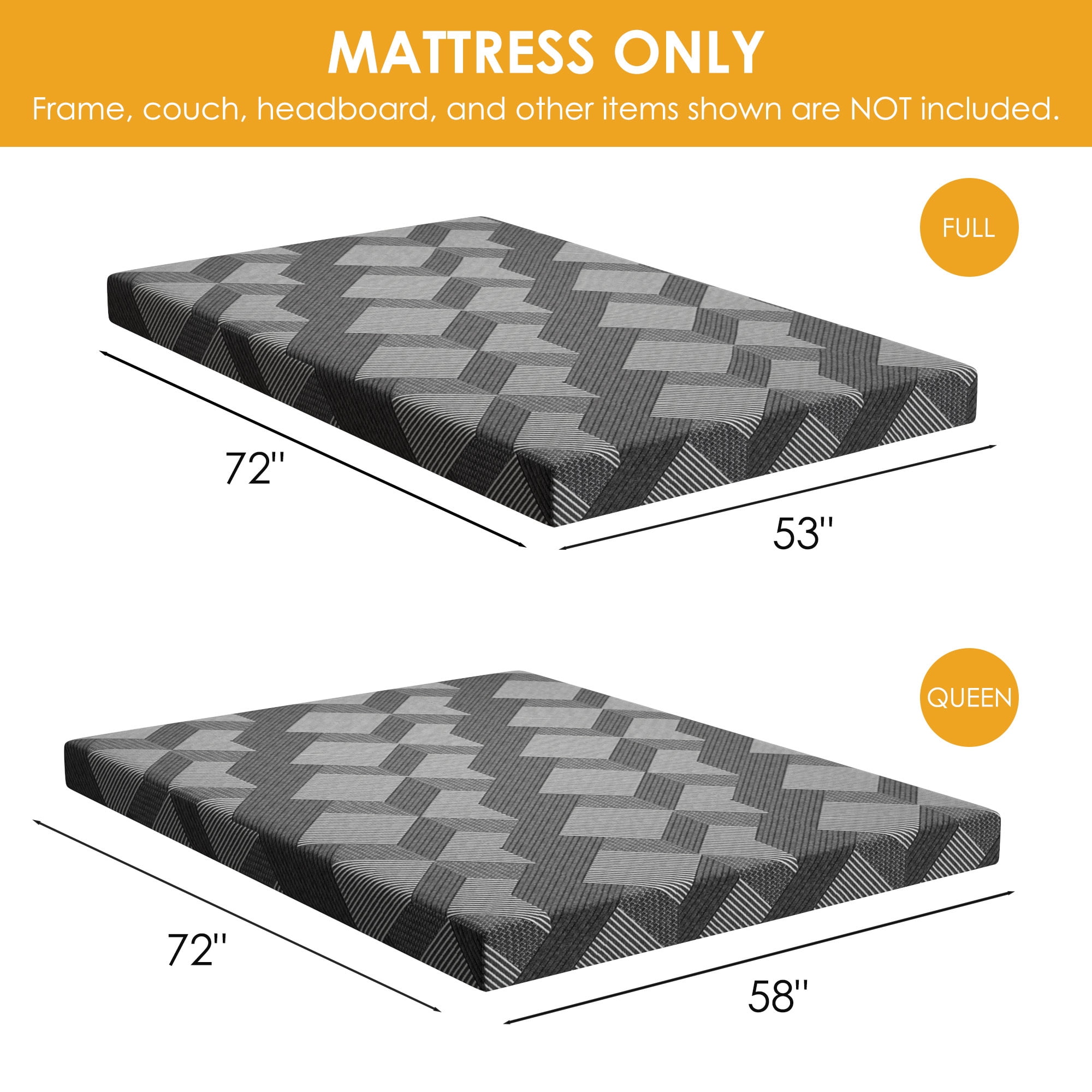 4 Inch Gel Memory Foam Bed Mattress, Full/Queen Size, Foldable Replacement Mattress for Pull Out Sofa Bed, RV, Boat, Guest Bed, Removable Washable Cover,CertiPUR-US Certified (Sofa Not Included)