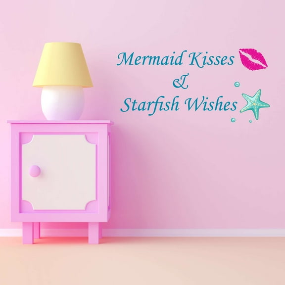 Mermaid Kisses And Starfish Wishes Mermaids Hot Lips Seahorse Statfish Princess Fish Starfish Queen Sweet Dreams Bedtime Unicorn Lovely Dream Wall Decal Sticker - Size: 20 In X 10 In