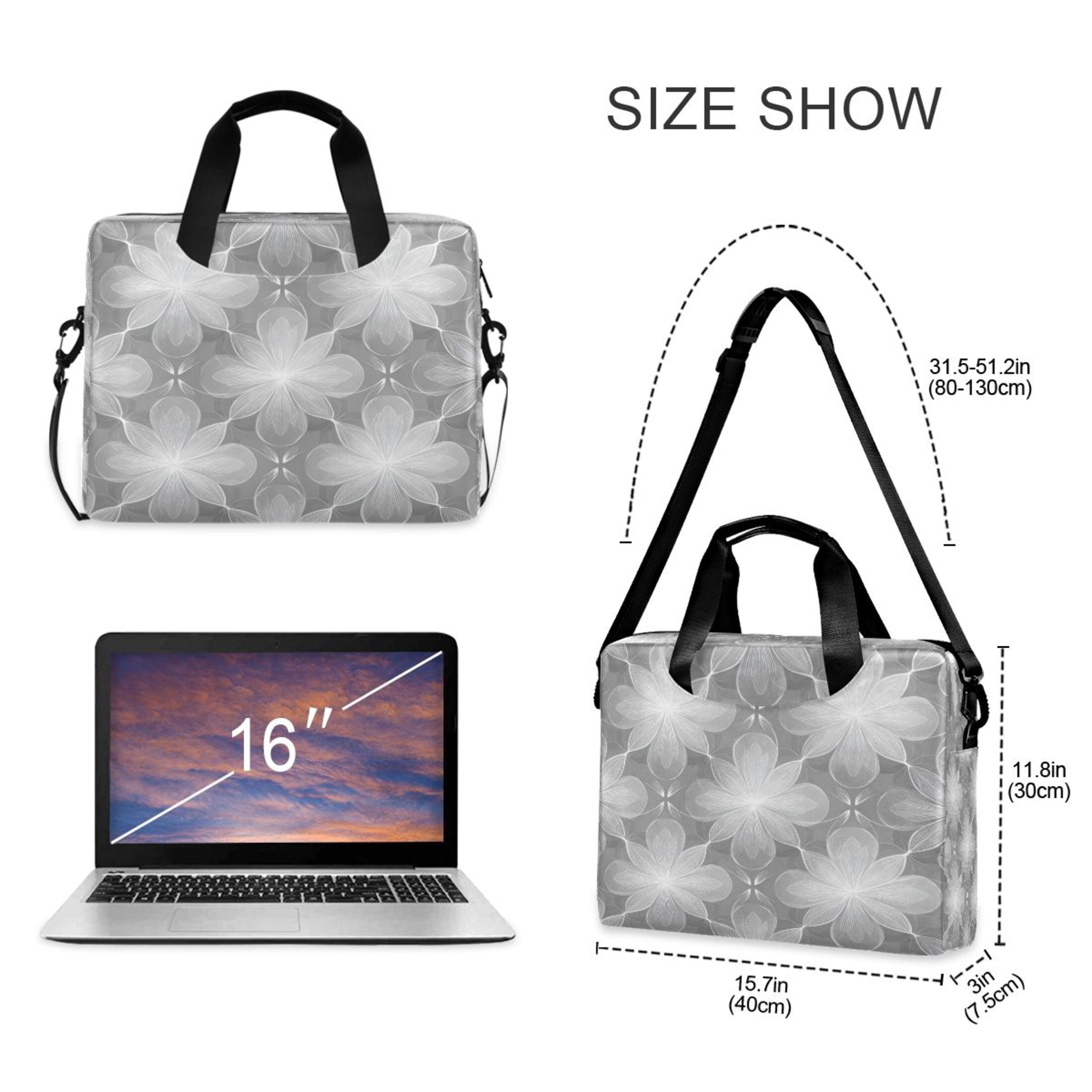 Laptop Bag Laptop Briefcase 15.7 x 3 x 11.8 Inches Laptop Bag Briefcases Laptop Storage Travel Laptop Bag Work Laptop Bag Silver Flower Seamless