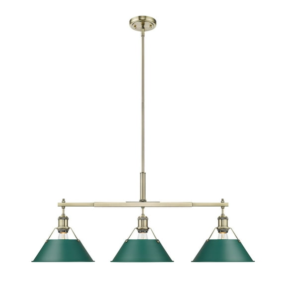 Yep by Golden Lighting Orwell 3-light Island Light in Aged Brass and Pine Green shade
