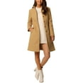 thumbnail image 2 of INSPIRE CHIC Womens' Fall Winter Button Front Closure Mock Neck Woolen Coat with Pockets Khaki XL, 2 of 5