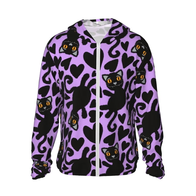 Fotbe Cartoon Black Cats Chaqueta con Protección Solar UPF 50+ para Hombre y Mujer, Camisa con Capucha y Bolsillos-Medium