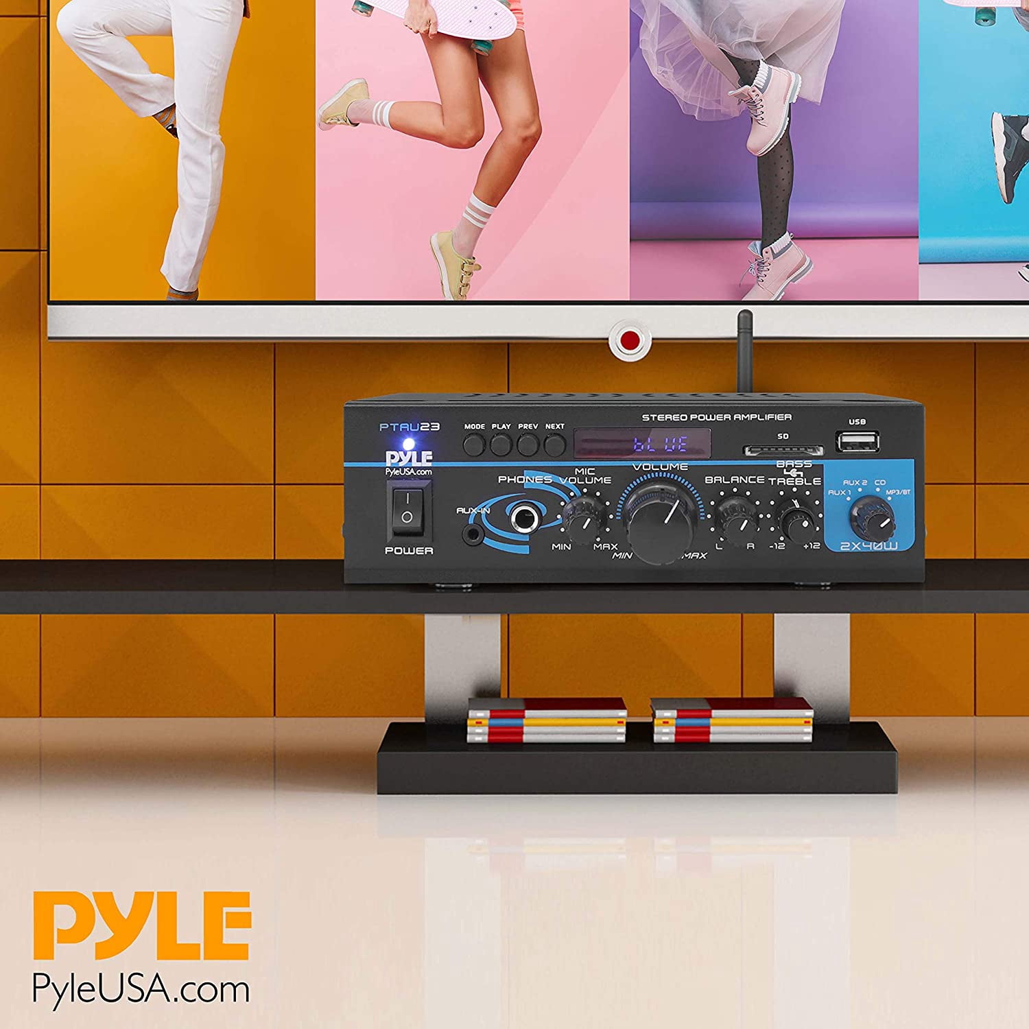 Pyle PTAU23.5 - Mini Stereo Power Amplifier - 2 x 40 Watt with USB, Aux, CD & Mic Inputs PTAU23.5