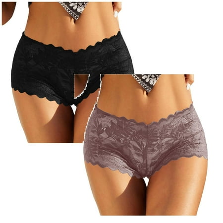 YuyuTangFu Women Lace Boyshort Sexy Floral Panties Low Rise Underwear Ladies Comfortable Underpants Female Lingerie Black and Coffee L