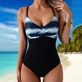 thumbnail image 2 of Women's One Piece Swimsuits Tummy Control Front Cross Bathing Suits V Neck Slimming Tie Back Swimwear Blue M, 2 of 6