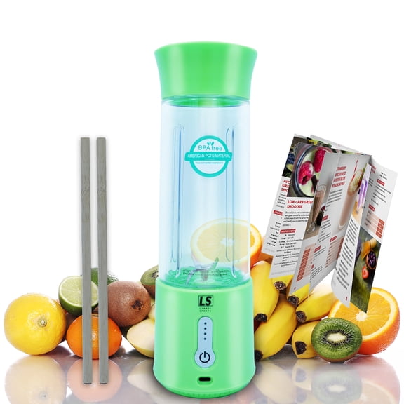 LSports | 500ml USB-C Portable Blender with Biodegradable Straws and 1000 Smoothie Recipes | Green | Choose Your Color