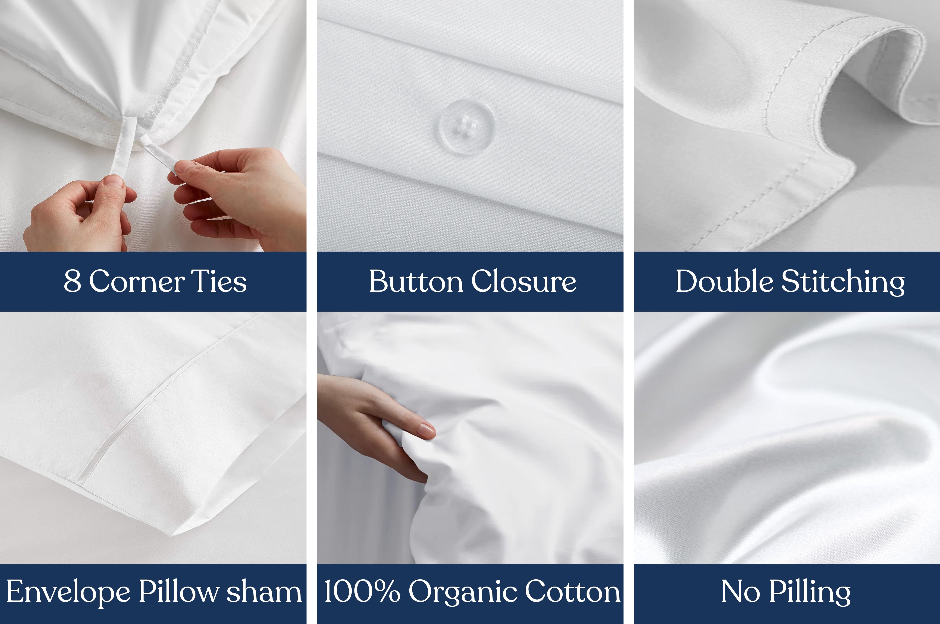Delara GOTS Certified Organic Cotton King Duvet Cover Set, 400TC, Soft, Breathable, 8 Ties, Light Blue for Hot Sleepers