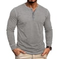 thumbnail image 2 of hotojiny Men's Long Sleeve Henley Shirts Crew Neck Button Spring Casual T-Shirts Soft Comfy Basic Tops(Gray,X-Large), 2 of 7