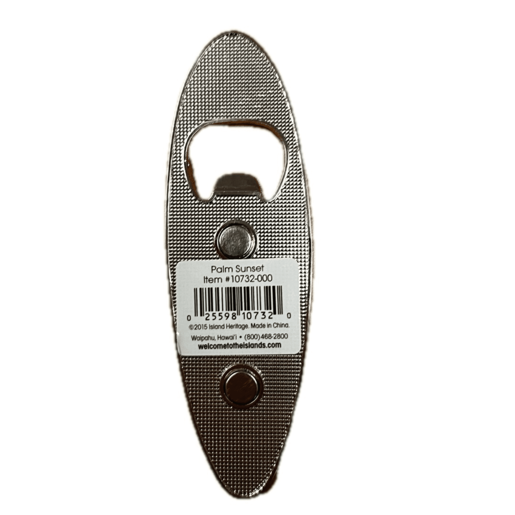 Island Heritage Magnetic Bottle Opener with Palm Sunset Design