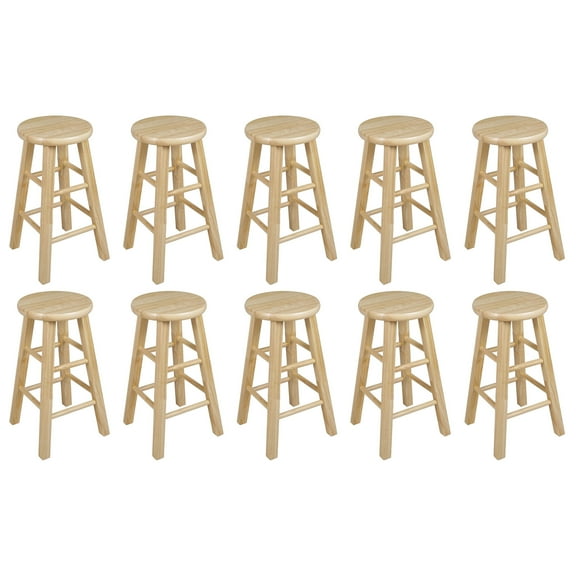 PJ Wood Classic Round-Seat 24" Kitchen Counter Stools, Natural (Set of 10)