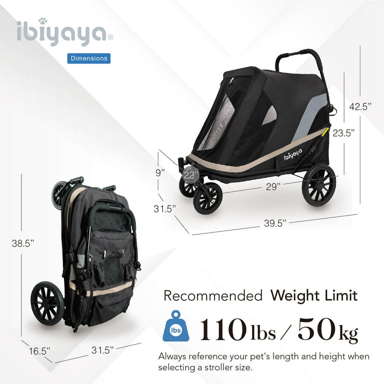 Ibiyaya Grand Cruiser Large Dog Stroller with 4-Wheel Foldable Big