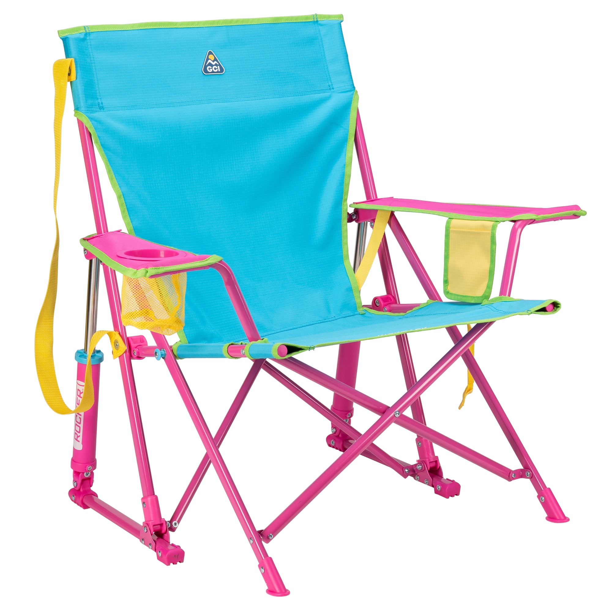 GCI Outdoor Kickback Rocker Low Profile Rocking Camping Chair with Cup Holder  Blue Retro