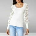 thumbnail image 2 of Jewelreauty Womens Lace Long Sleeve Tops Solid Color Patchwork Crewneck T-Shirts Casual Slim Fitting Tops (S, White), 2 of 9