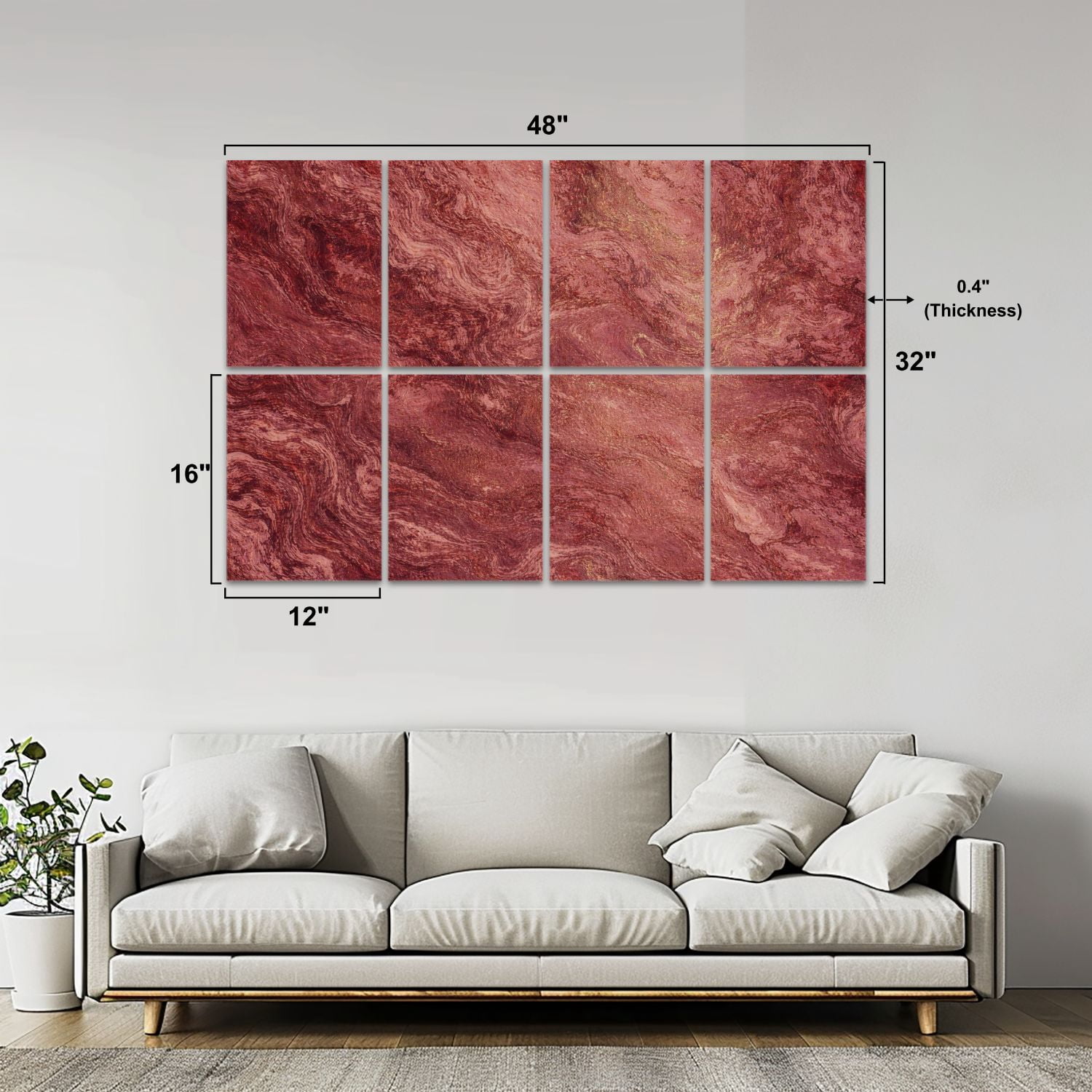 Rustic Farmhouse 8 Pack Art Acoustic Panels Sound Absorbing Maroon Brown Grunge Ombre Marsala Color Pretty Vinous Decorative Soundproof Wall Panels Self Adhesive for Nursery Game Room Bedroom 48"x32"