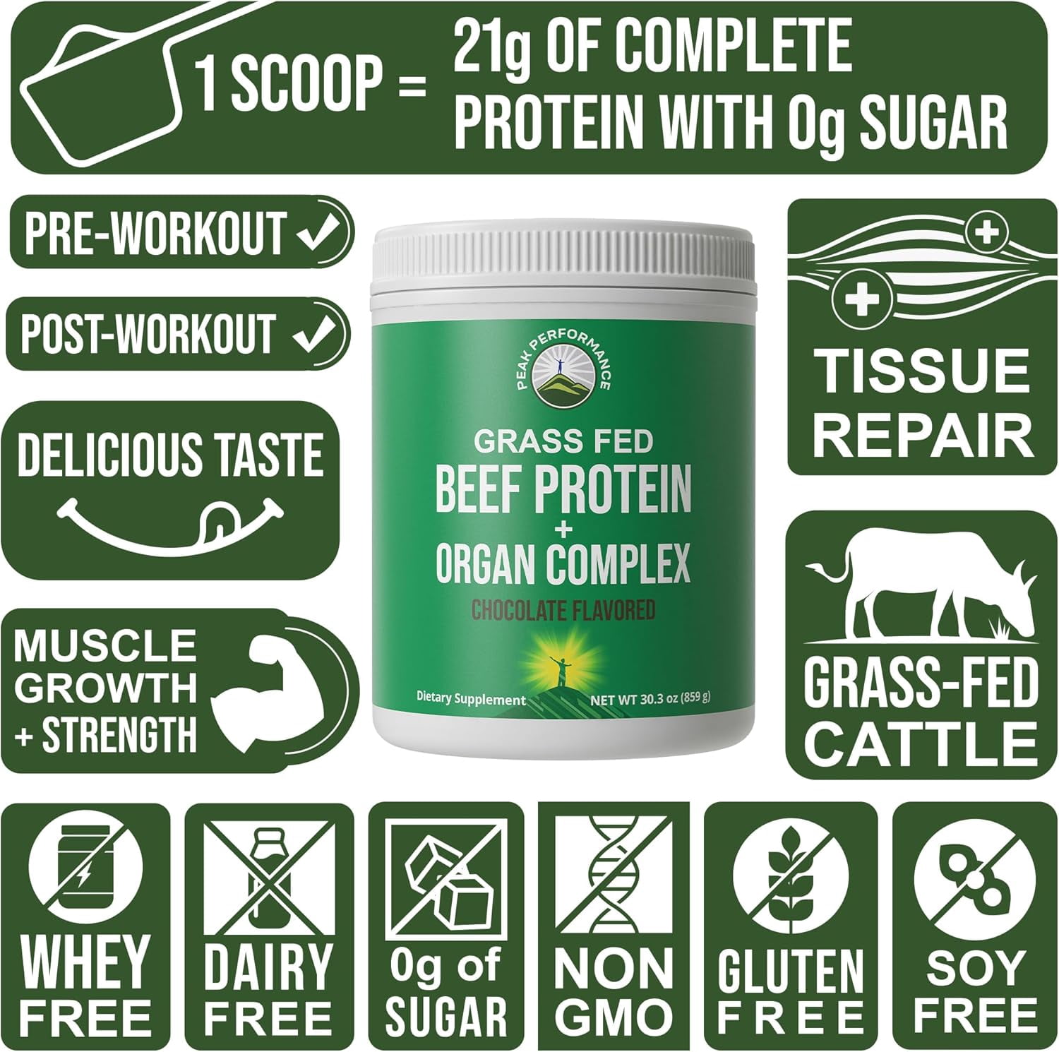 Peak Performance Beef Protein Powder Organ Complex - Chocolate