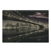 Landscape Cutting Board, Brooklyn Bridge Sunset NYC View Skyline Tourist Attraction Modern City, Decorative Tempered Glass Cutting and Serving Board, Large Size, Pale Brown Dried Rose, by Ambesonne