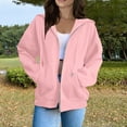 thumbnail image 2 of Pink Hoodies for Women Long Sleeve Zip Up Fall Sweatshirts Lightweight Loose Fit Cotton Hoodie Y2k Drawstring with Pocket Jackets, 2 of 5