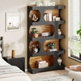thumbnail image 1 of 4-Tier Tall Bookcase, 71" S-Shaped Bookshelf, Wood Decorative Storage Shelving, 1 of 5