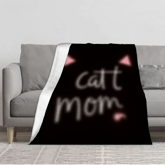 Cozy Cat Mom Flannel Blanket - Soft Warm Durable Throw for Sofa Travel Bed & Chair - Adorable Design