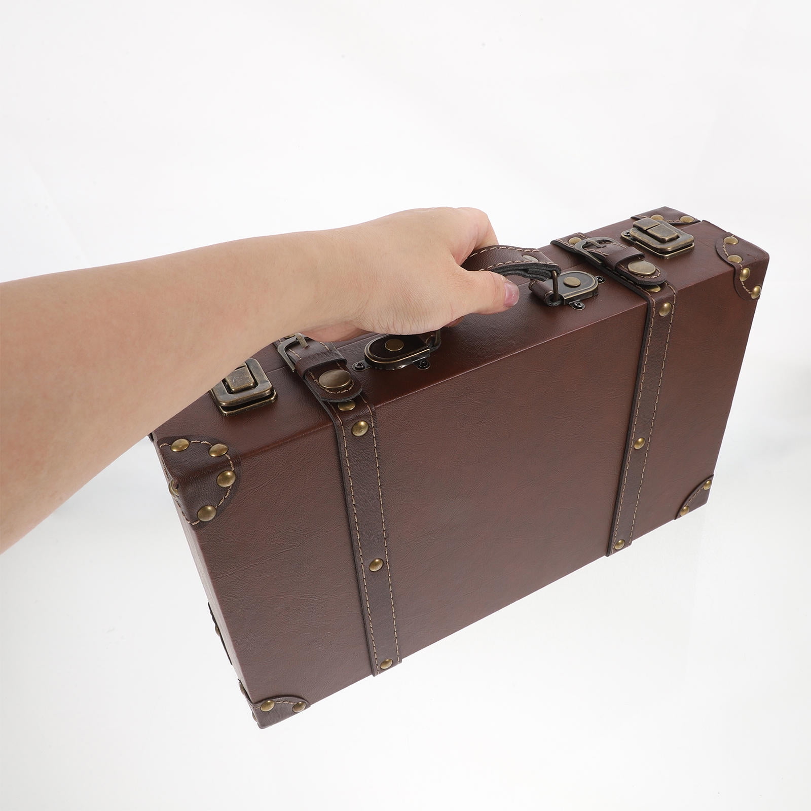 IBASETOY Retro Vintage Suitcase in Light Brown with and Wooden Material for Home Decor Storage and Photo Props 21.5x15.5x10.5 Inches