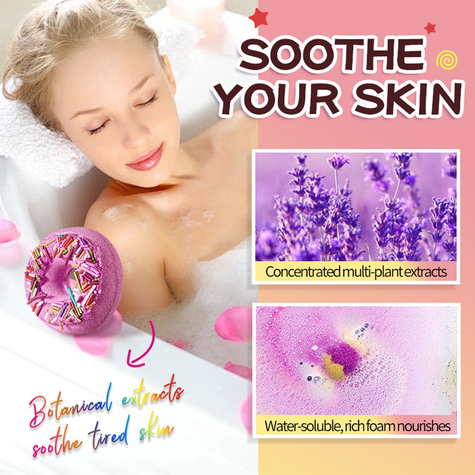 HHBEAUTY Bath Bombs, Macaron Donut Bath Salt Balls, 4 Donut Bath Balls Gift Set, Natural Organic Bubble Bath Balls, Women's Gifts, Self-Care Gift Set for Women Kids - 4 Scents