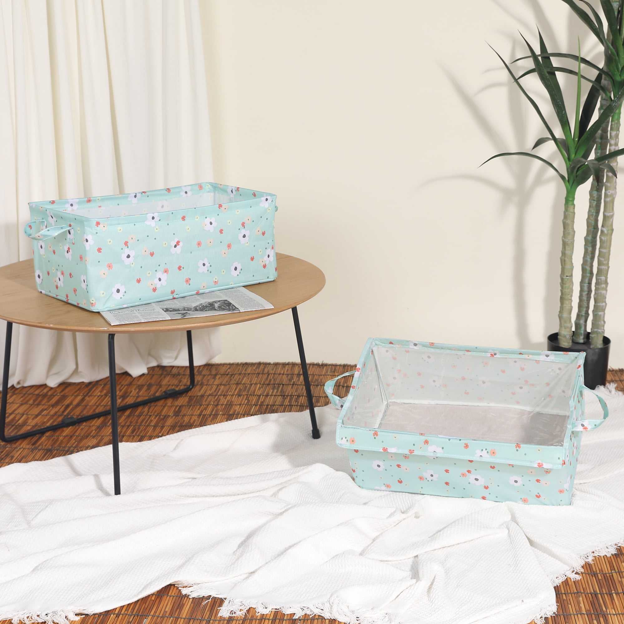 Unique Bargains Fabric Storage Bins with Handles Collapsible Basket Green Not Lids