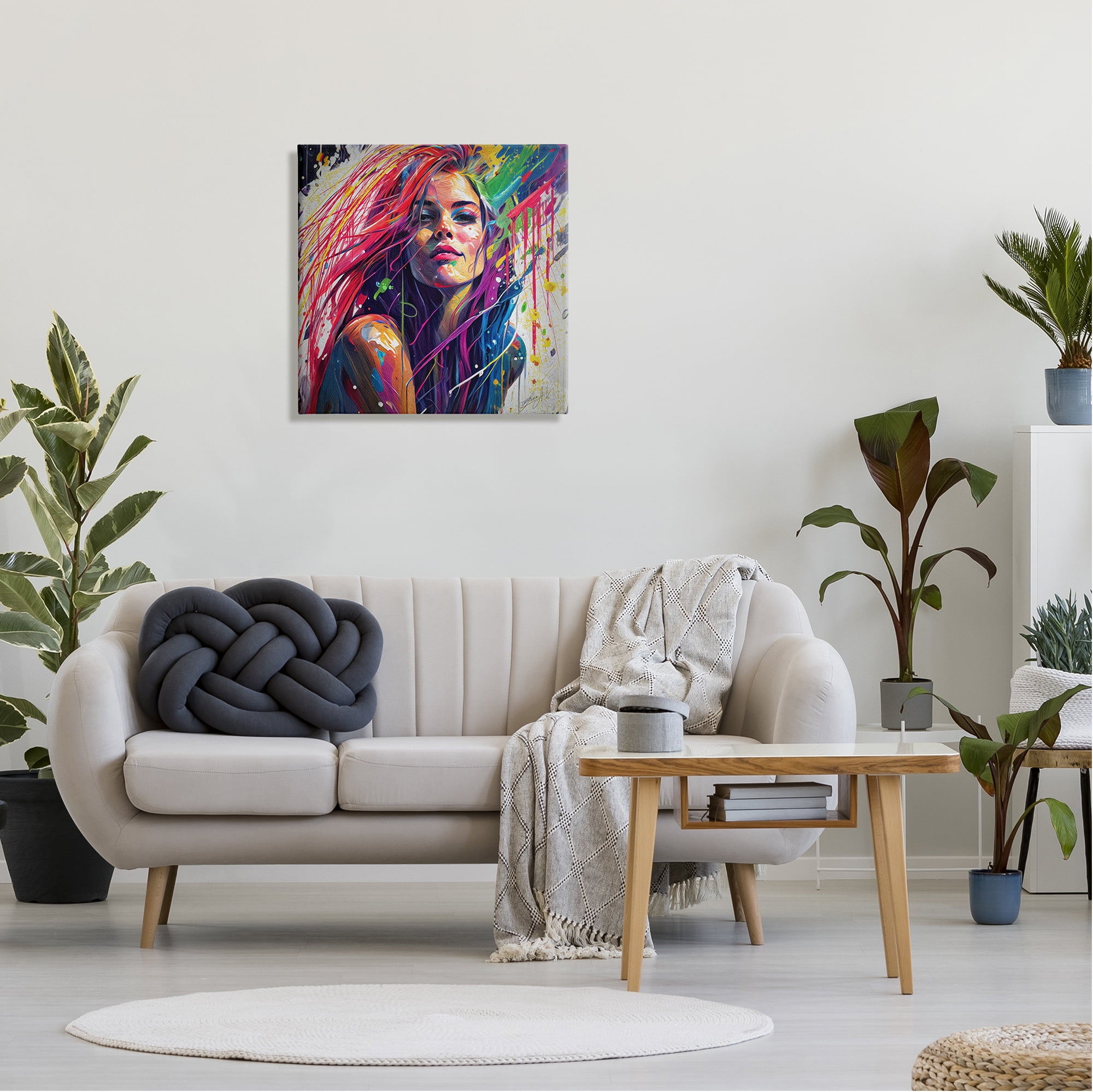 Stupell Industries Modern Girl with Paint Splatter Abstract Painting Gallery Wrapped Canvas Print Wall Art, 24 x 24