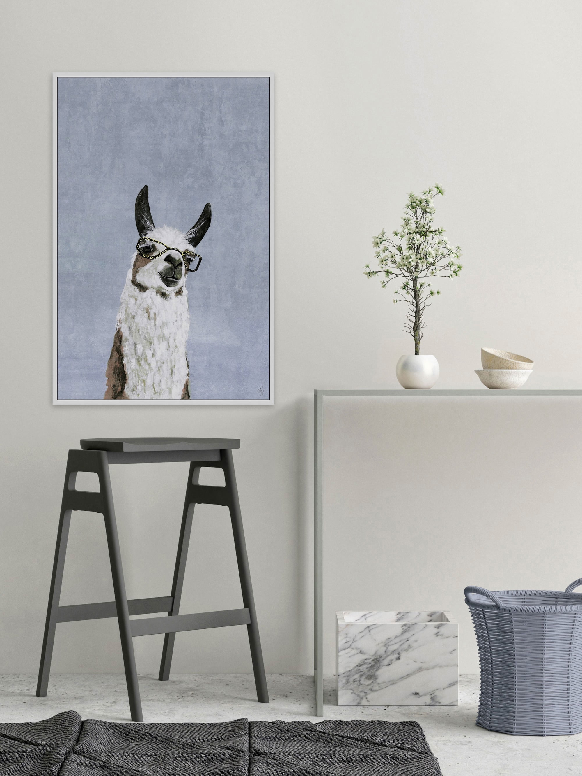 Cool Llama II Floater Framed Painting Print on Canvas