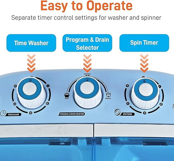 PURE CLEAN Portable Washing Machine 2-in-1 Washer & Spin Dryer – Top-Loading Compact Design, Energy & Water Efficient, No Plumbing Required