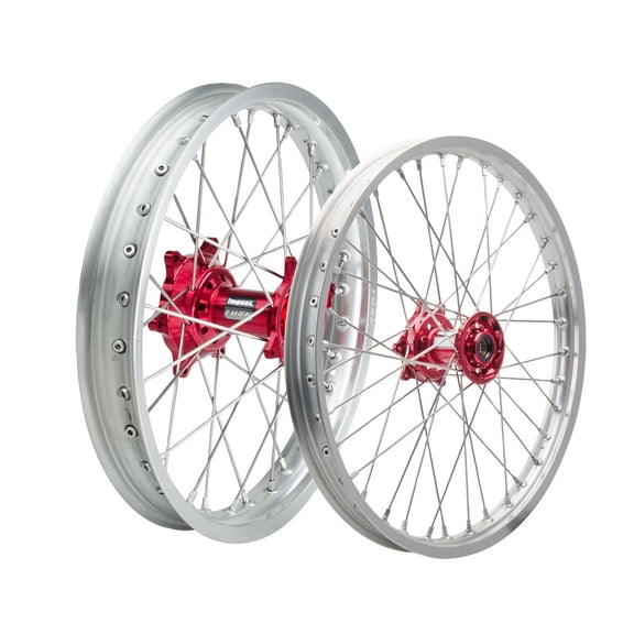 Tusk Impact Complete Front and Rear Wheel 1.60 x 21 / 2.15 x 19 Silver Rim/Silver Spoke/Red Hub For HONDA CRF250R 2014-2023