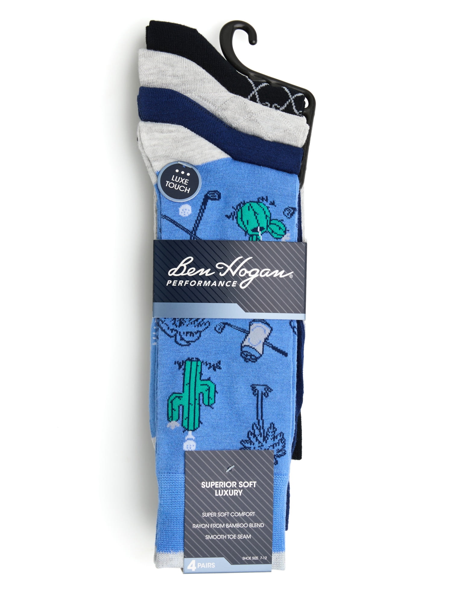 Ben Hogan Men's Golf Outdoors Novelty Socks, 4-Pack, Sizes 7-12
