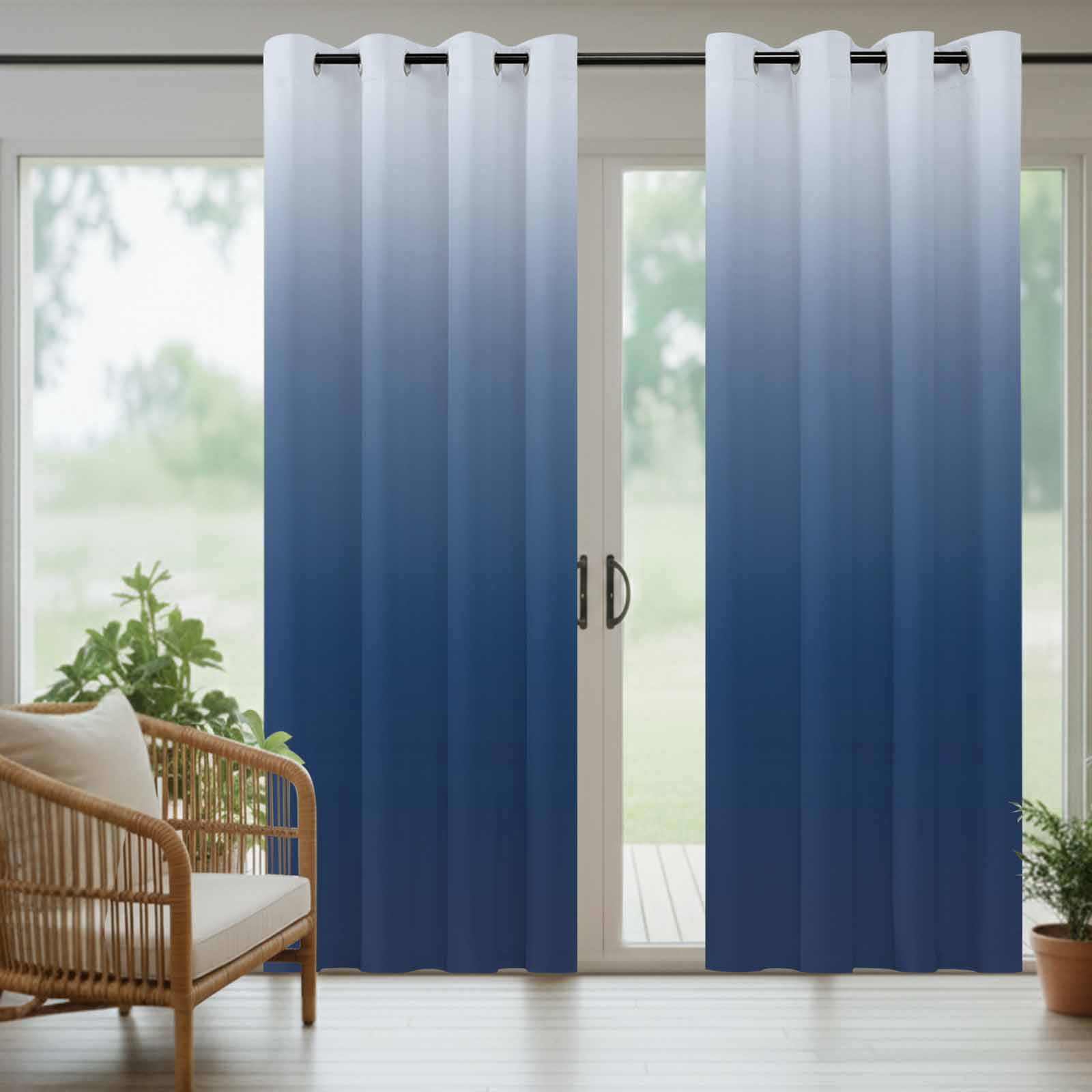Navy Blue Ombre Outdoor Curtains for Patio Waterproof,Windproof Privacy Curtains with Weighted Bottom,Modern Abstract Art Gradient Aesthetics Outside Drapes for Picnic Garage Yard 54"x95" 2 Panel